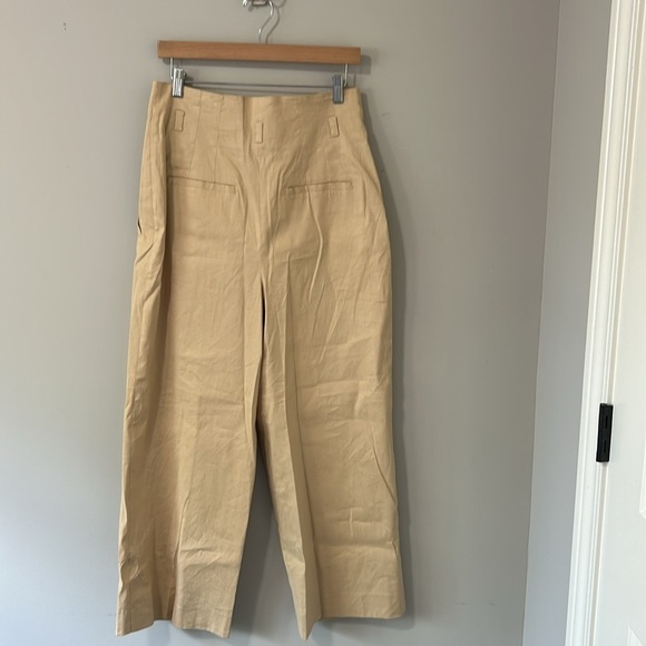 DEREK LAM 10 CROSBY Pant Linen blend wide leg pants Beige Pockets Sz 12 NEW - Picture 6 of 14